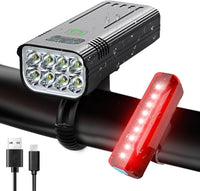 Olvoria | Victoper sada cyklistických svetiel 8000 lúmenov, 8 LED USB nabíjateľné predné a zadné svetlá, matná čierna