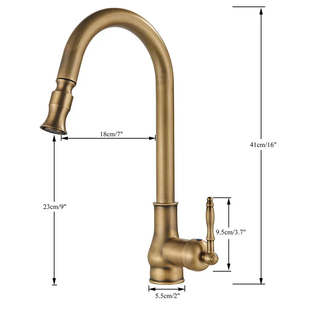 Olvoria | VintageTap Antique Brass Kitchen Tap – Retro Style Mixer Faucet with Swivel Spout