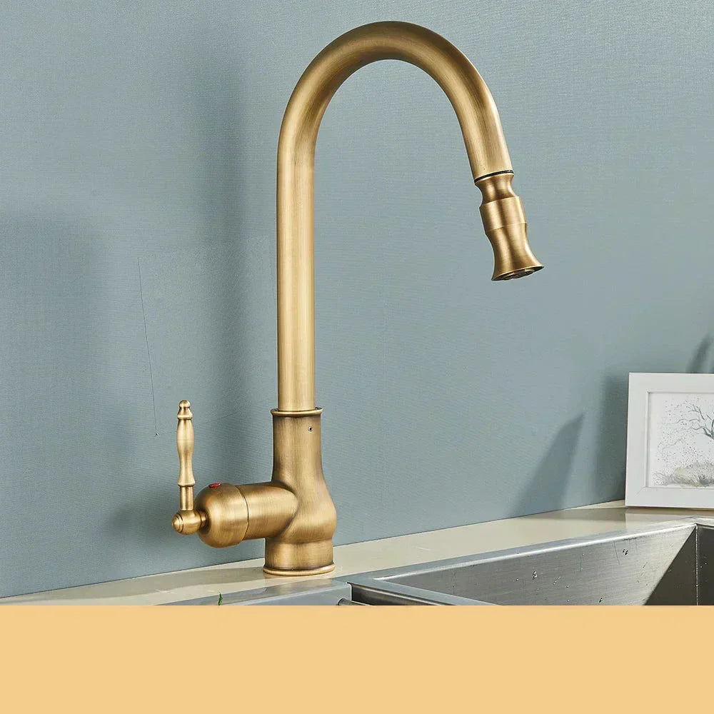 Olvoria | VintageTap Antique Brass Kitchen Tap – Retro Style Mixer Faucet with Swivel Spout