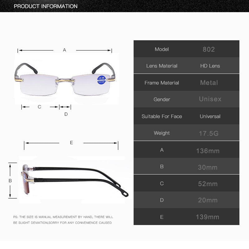 Olvoria | Viselio Intelligent Reading Glasses with Progressive Lenses | Ultra-Light & Blue Light Filter | For Near & Distant Vision | Titanium Frame TR90