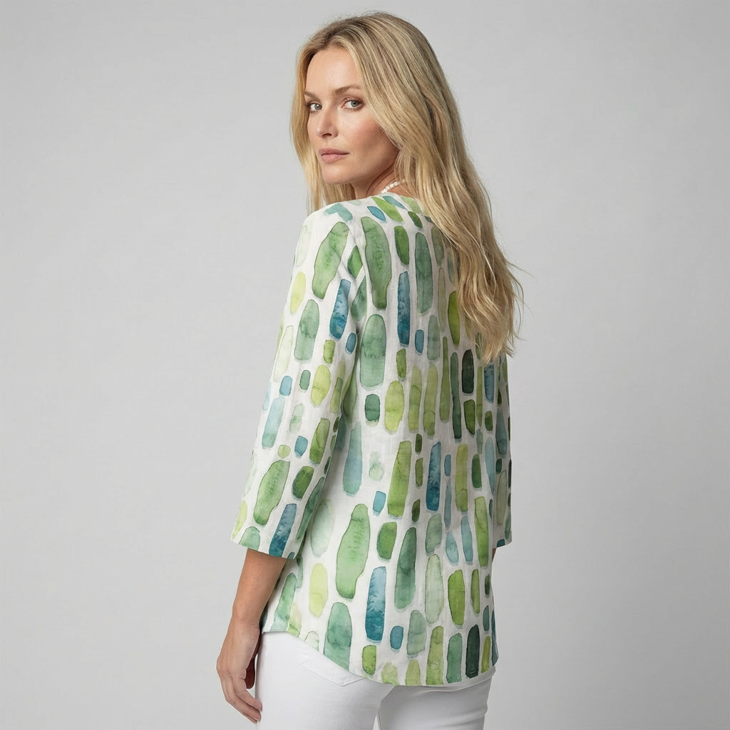 Olvoria | Women's 3/4 Sleeve V-Neck Blouse with Abstract Print