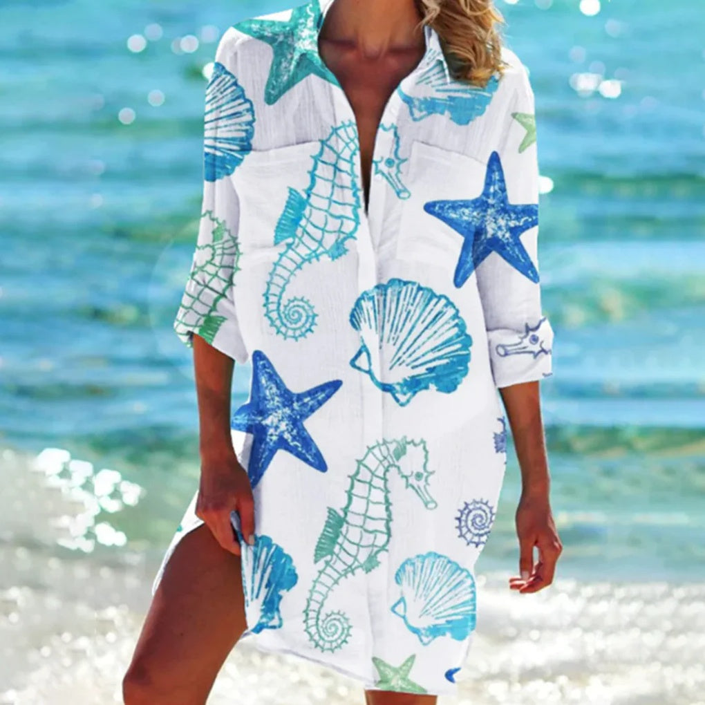 Olvoria | Women's Beach Shirt - Tie-Dye Print Tunic