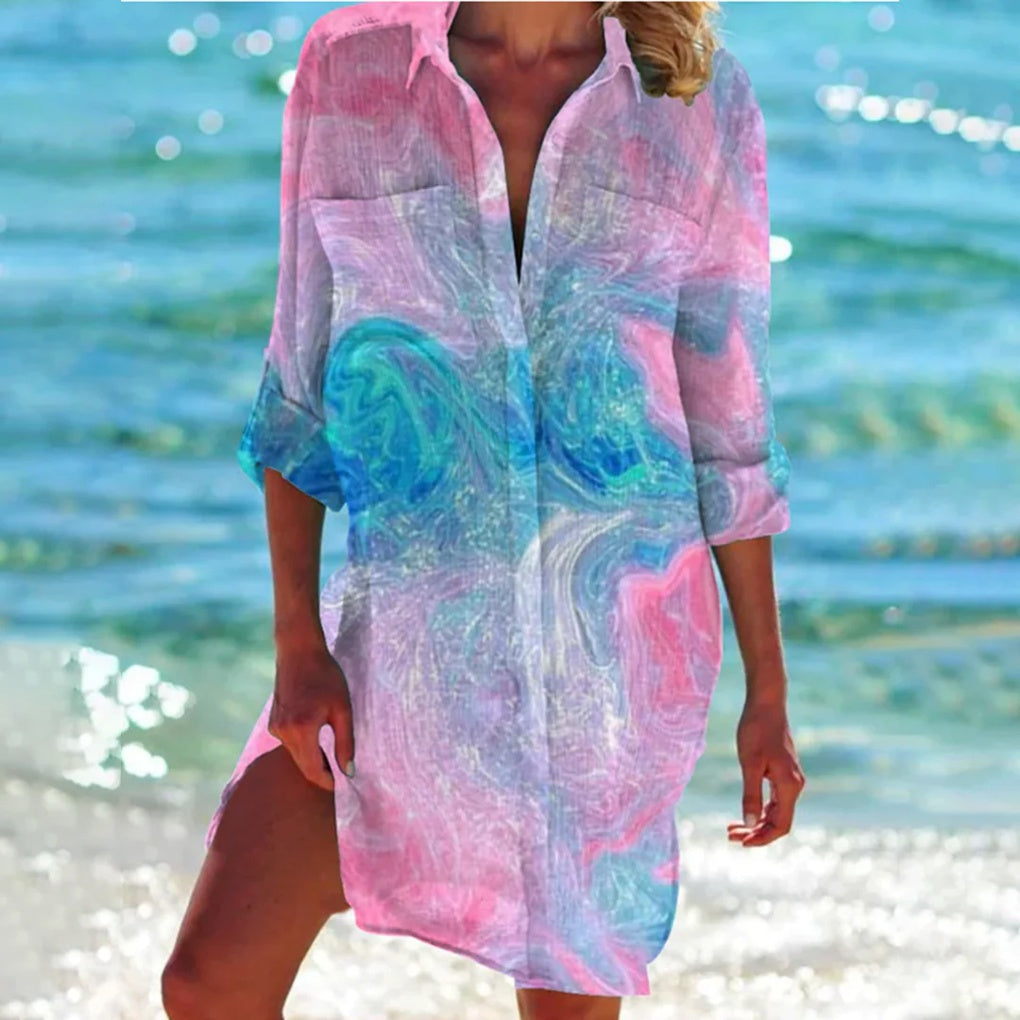 Olvoria | Women's Beach Shirt - Tie-Dye Print Tunic
