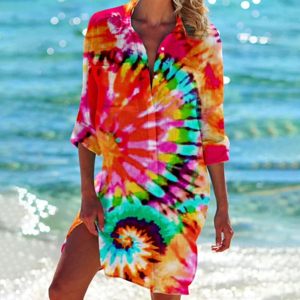 Olvoria | Women's Beach Shirt - Tie-Dye Print Tunic