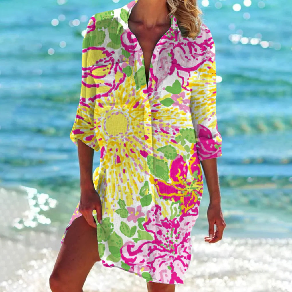 Olvoria | Women's Beach Shirt - Tie-Dye Print Tunic