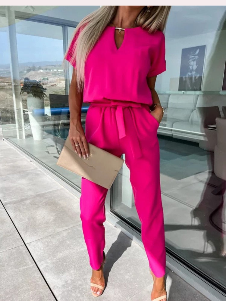 Olvoria | Women's Belted Short Sleeve Jumpsuit