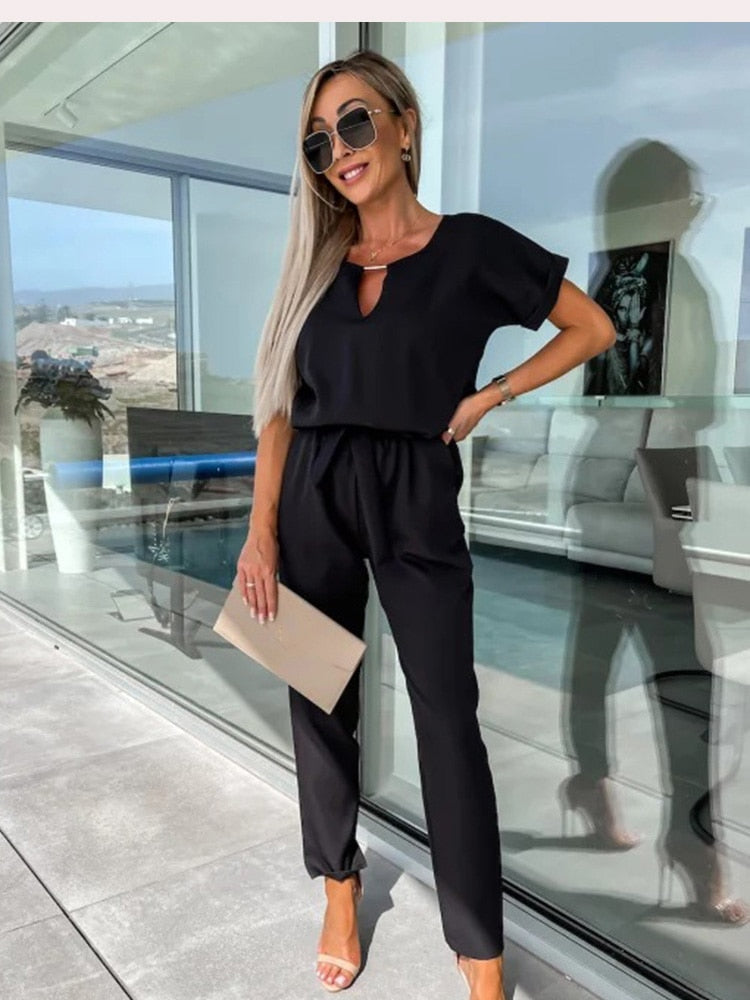 Olvoria | Women's Belted Short Sleeve Jumpsuit