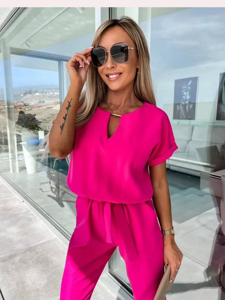 Olvoria | Women's Belted Short Sleeve Jumpsuit