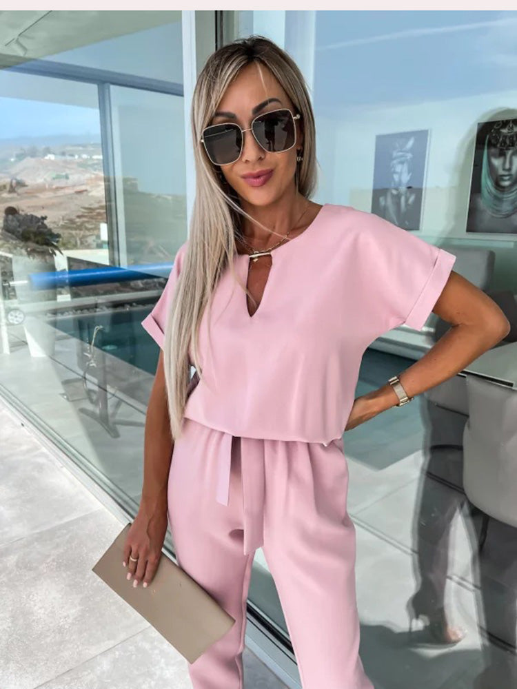 Olvoria | Women's Belted Short Sleeve Jumpsuit