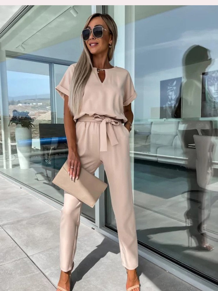 Olvoria | Women's Belted Short Sleeve Jumpsuit