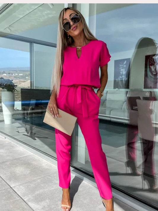 Olvoria | Women's Belted Short Sleeve Jumpsuit