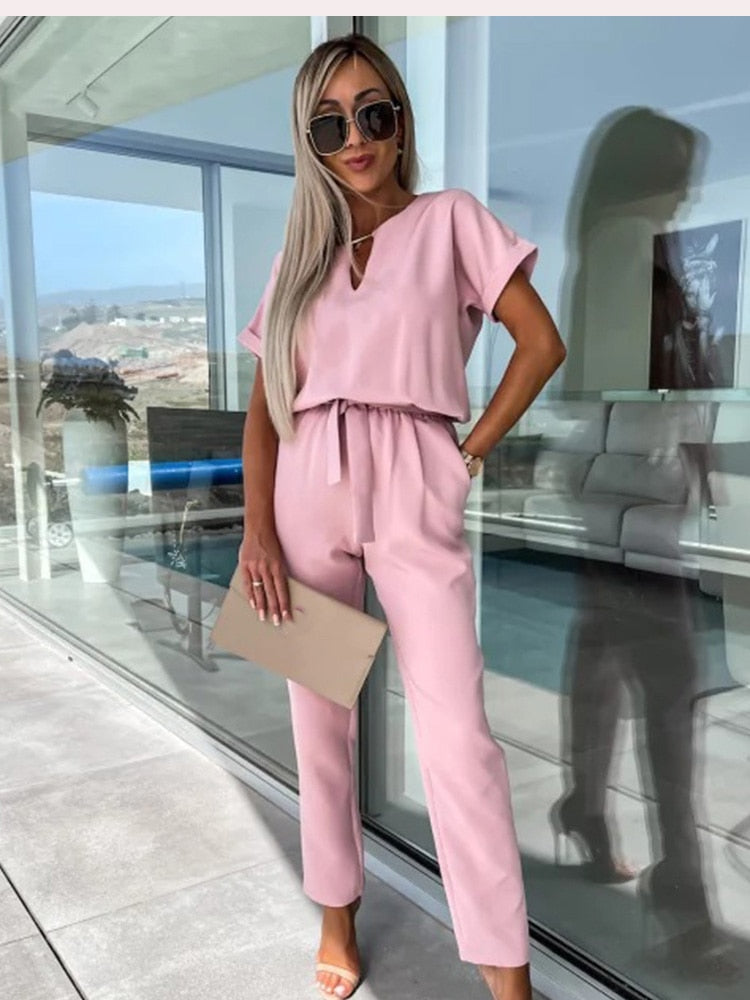 Olvoria | Women's Belted Short Sleeve Jumpsuit