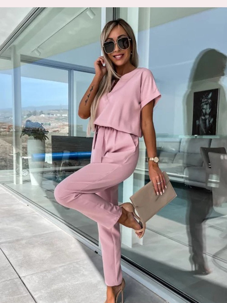 Olvoria | Women's Belted Short Sleeve Jumpsuit