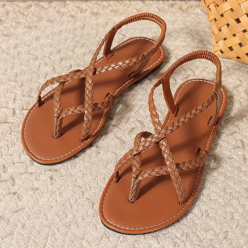 Olvoria | Women's Braided Strap Flat Sandals