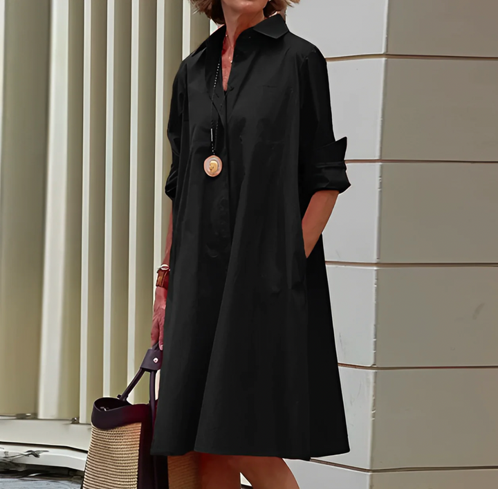 Olvoria | Women's Collared Button-Up Midi Shirt Dress