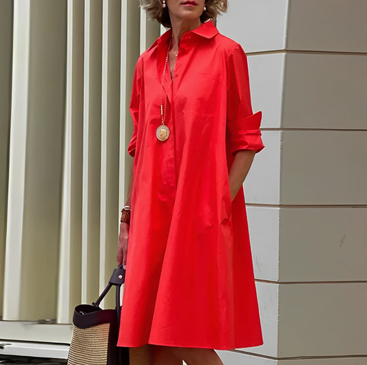 Olvoria | Women's Collared Button-Up Midi Shirt Dress