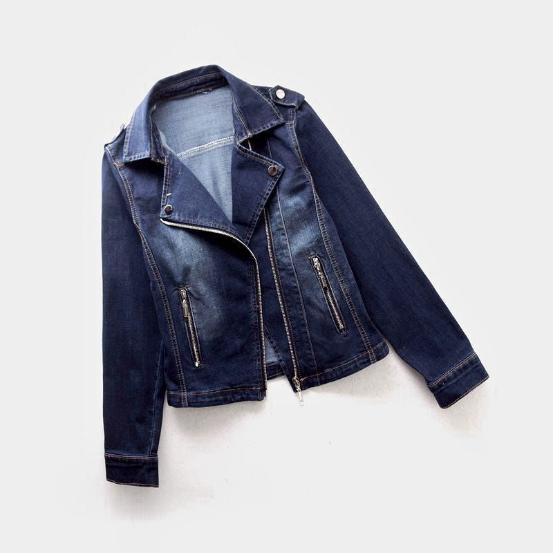 Olvoria | Women's Denim Biker Jacket with Belted Waist