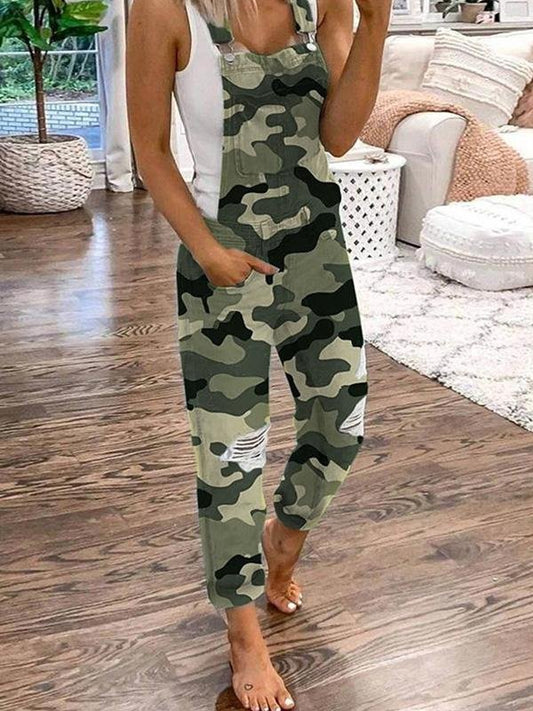 Olvoria | Women's Denim Jumpsuit Ripped Ankle Length