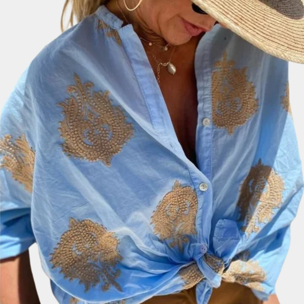 Olvoria | Women's Embroidered Button-Down Shirt