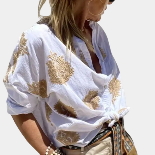 Olvoria | Women's Embroidered Button-Down Shirt