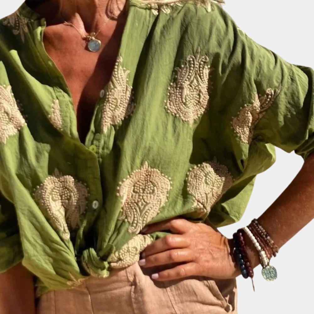Olvoria | Women's Embroidered Button-Down Shirt