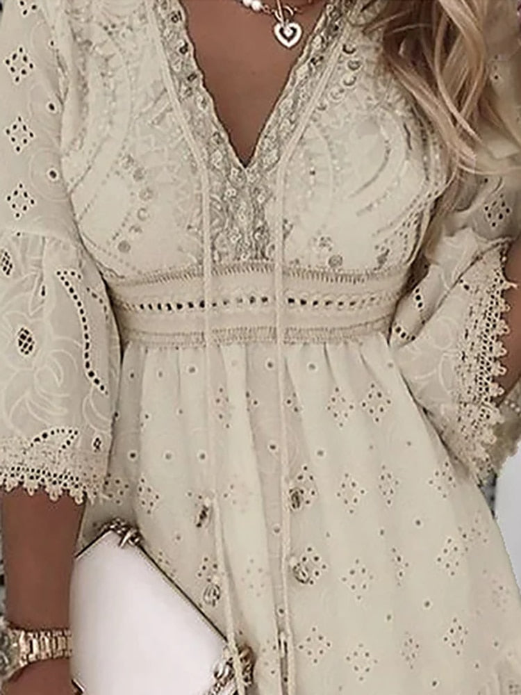 Olvoria | Women's Eyelet Mini Dress with Flare Sleeves
