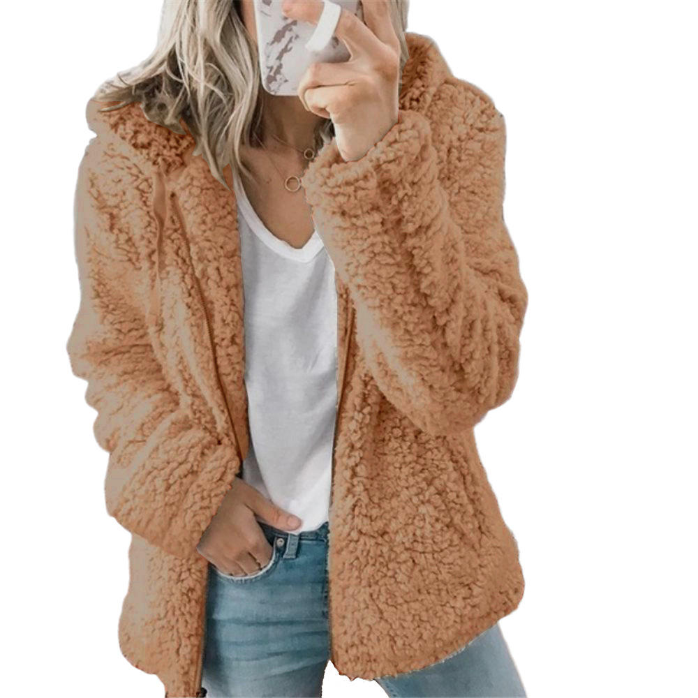 Olvoria Women's Fashion | Elegant Bear Teddy Fur Coat: Soft Fleece Coat with Pockets and Zipper