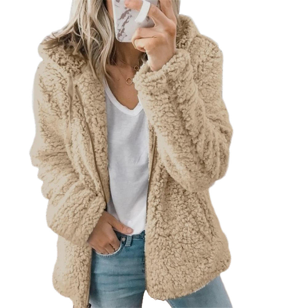 Olvoria Women's Fashion | Elegant Bear Teddy Fur Coat: Soft Fleece Coat with Pockets and Zipper