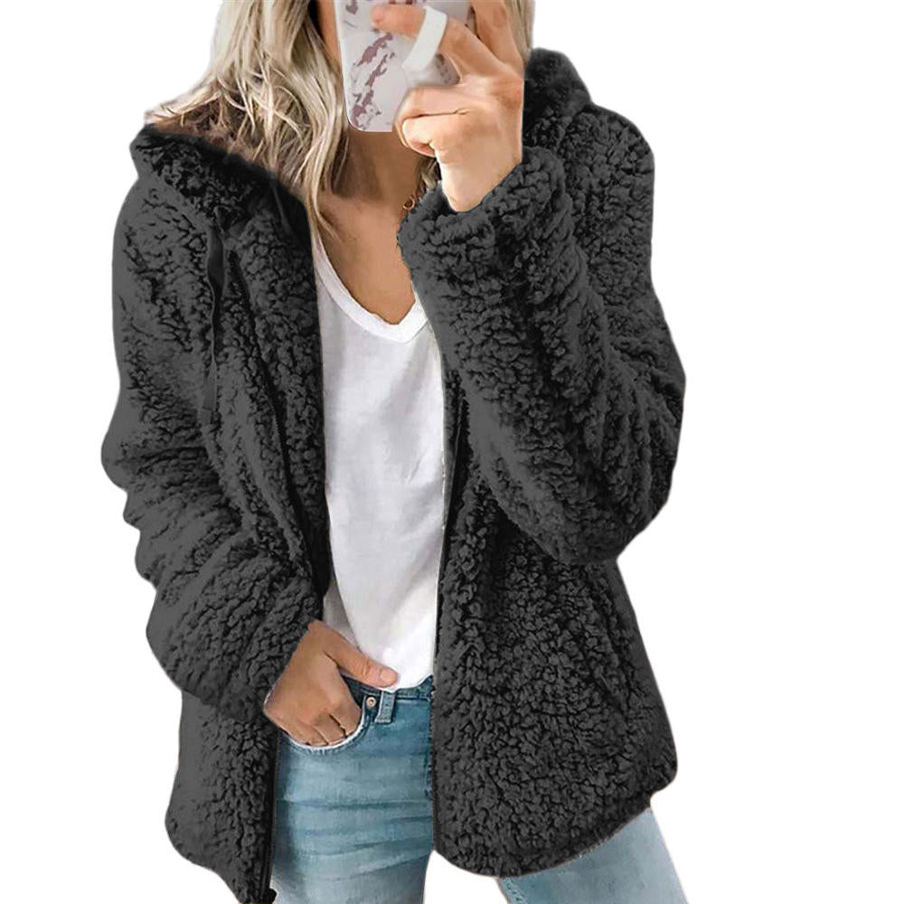 Olvoria Women's Fashion | Elegant Bear Teddy Fur Coat: Soft Fleece Coat with Pockets and Zipper