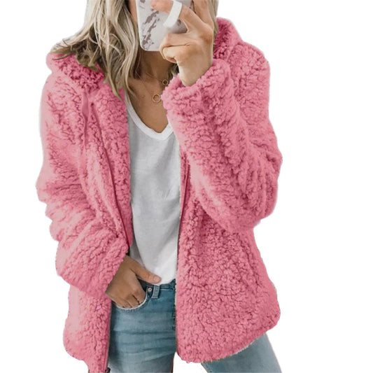 Olvoria Women's Fashion | Elegant Bear Teddy Fur Coat: Soft Fleece Coat with Pockets and Zipper