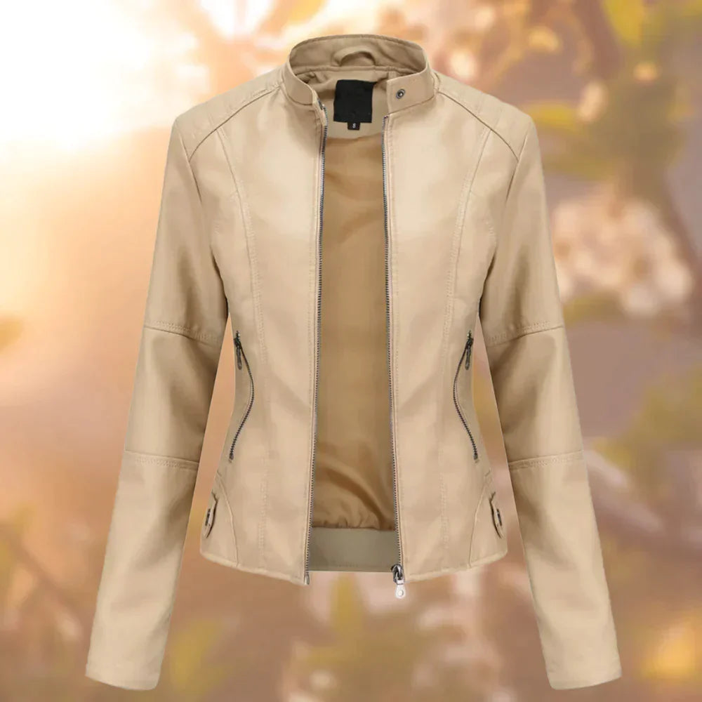 Olvoria | Women's Faux Leather Moto Jacket with Zipper