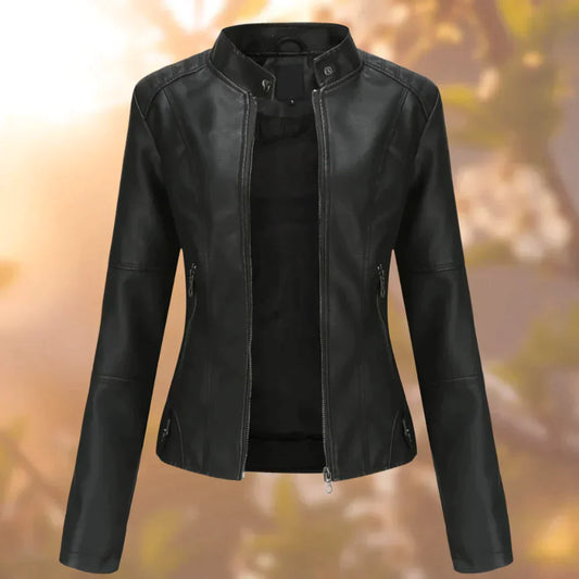 Olvoria | Women's Faux Leather Moto Jacket with Zipper