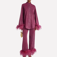 Olvoria | Ensemble chemise et pantalon ornés de plumes pour femme