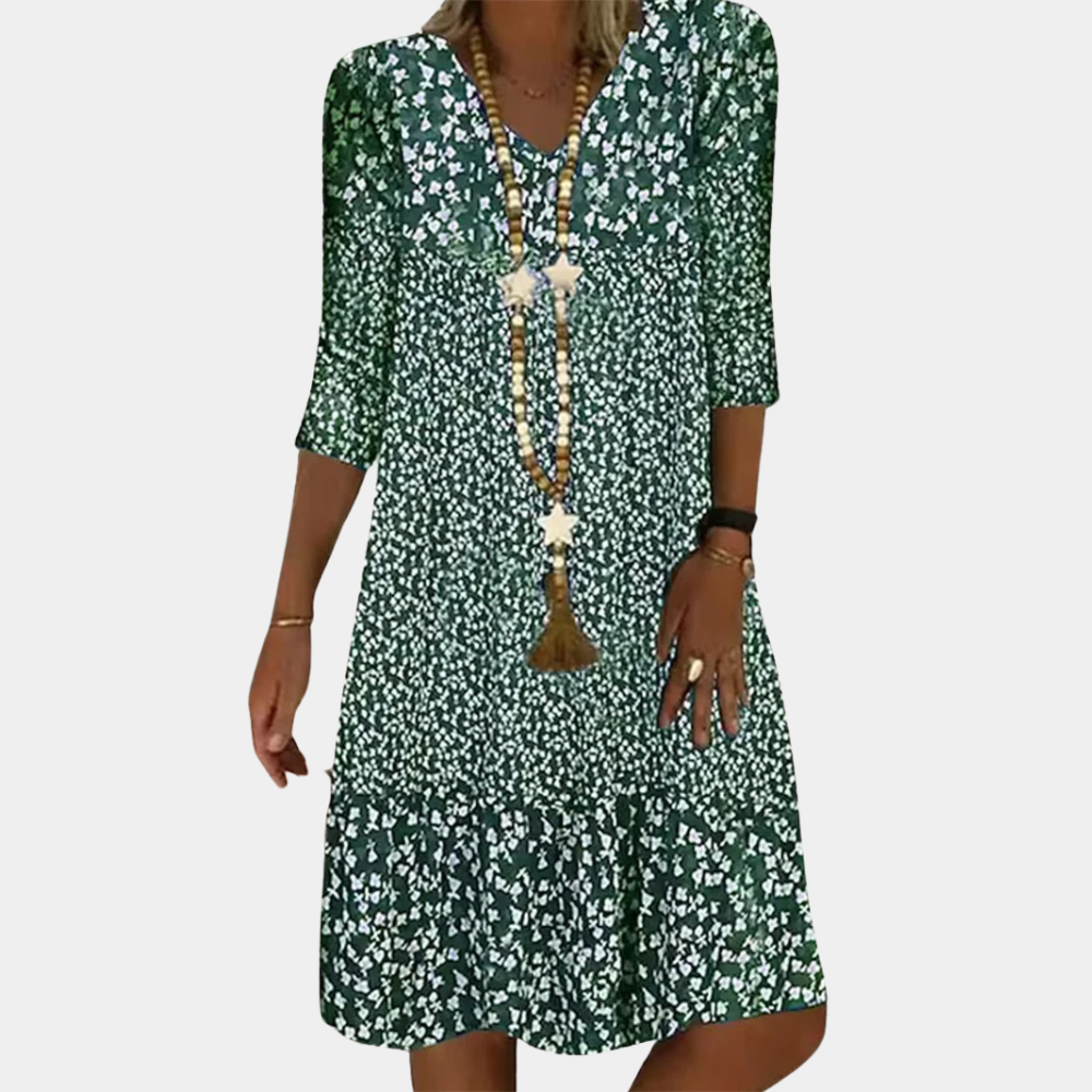 Olvoria | Women's Floral Midi Dress with V-Neck