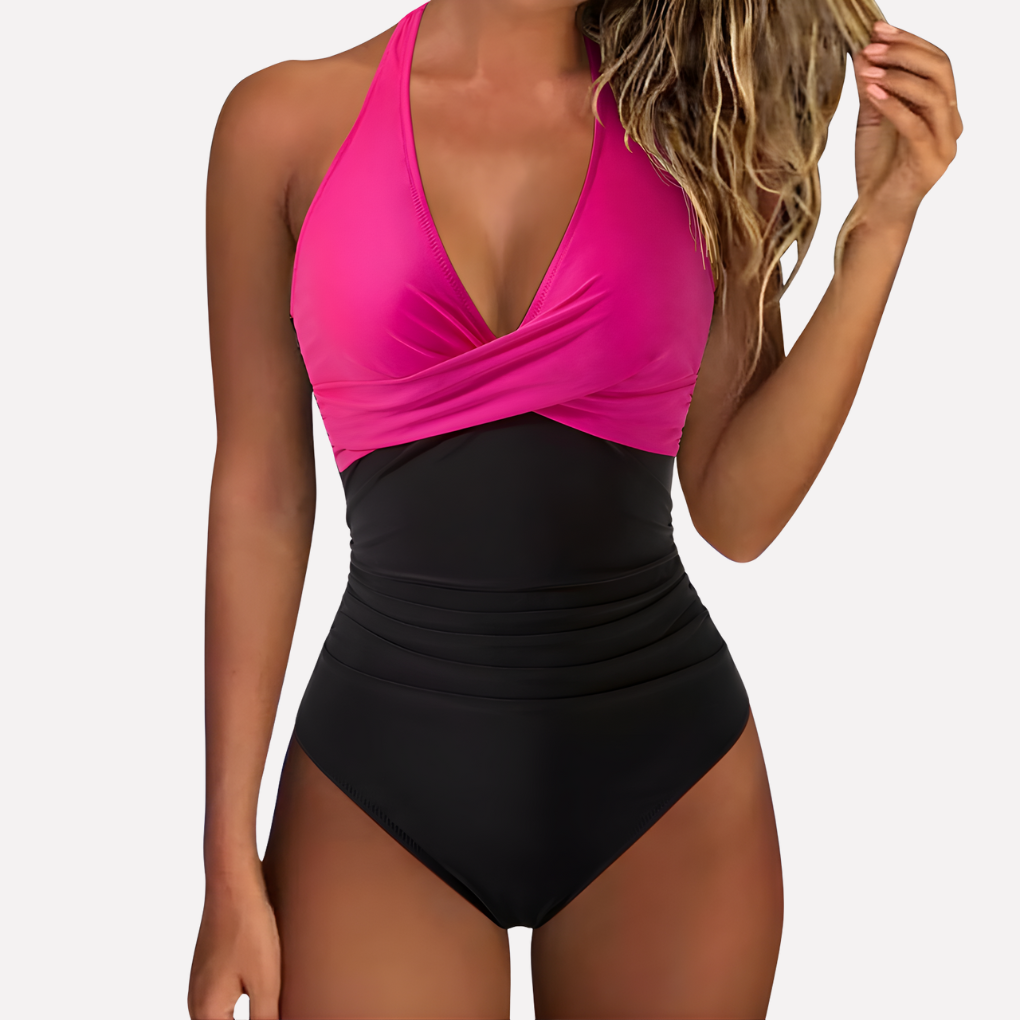 Olvoria | Women's Halter One-Piece Swimsuit with Twist Front