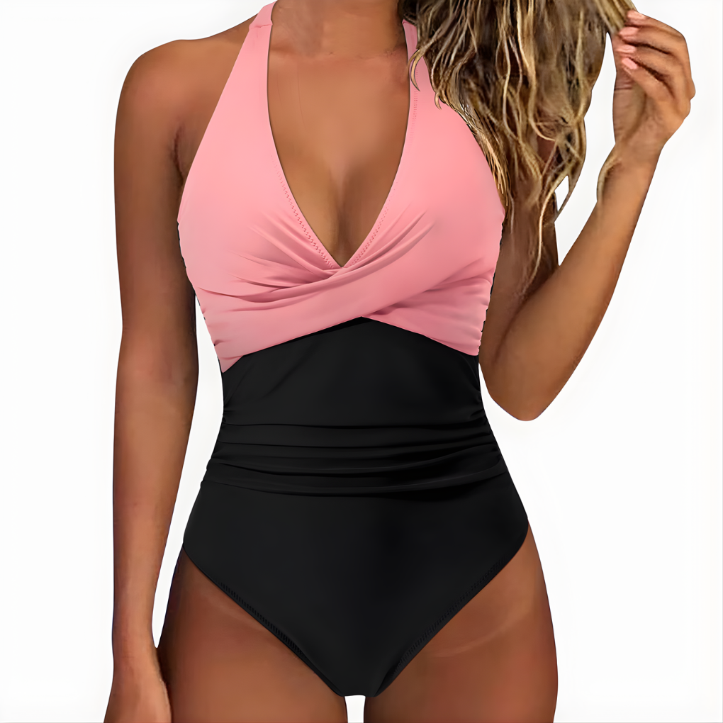 Olvoria | Women's Halter One-Piece Swimsuit with Twist Front