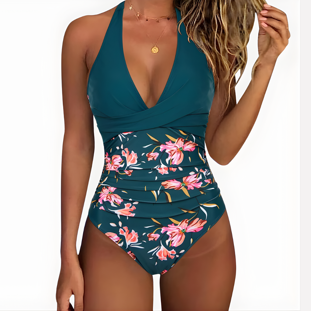 Olvoria | Women's Halter One-Piece Swimsuit with Twist Front