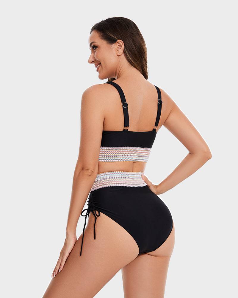 Olvoria | Women's High-Waisted Bikini with Chevron Trim