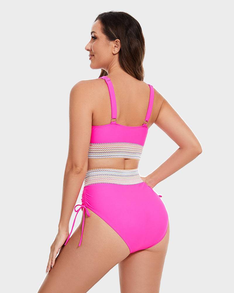 Olvoria | Women's High-Waisted Bikini with Chevron Trim