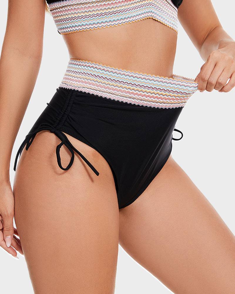 Olvoria | Women's High-Waisted Bikini with Chevron Trim