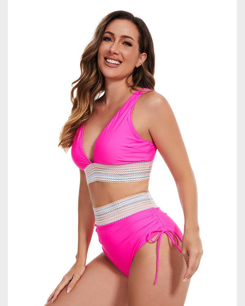Olvoria | Women's High-Waisted Bikini with Chevron Trim