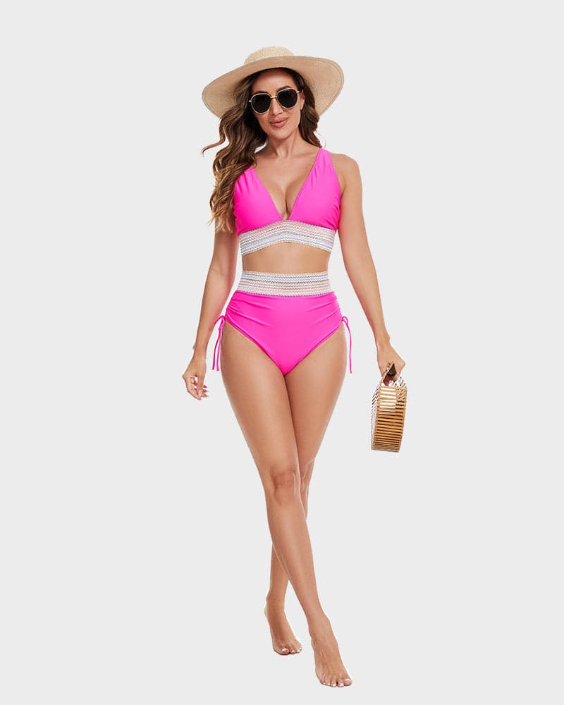 Olvoria | Women's High-Waisted Bikini with Chevron Trim