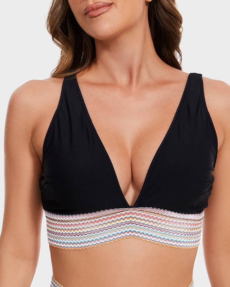 Olvoria | Women's High-Waisted Bikini with Chevron Trim