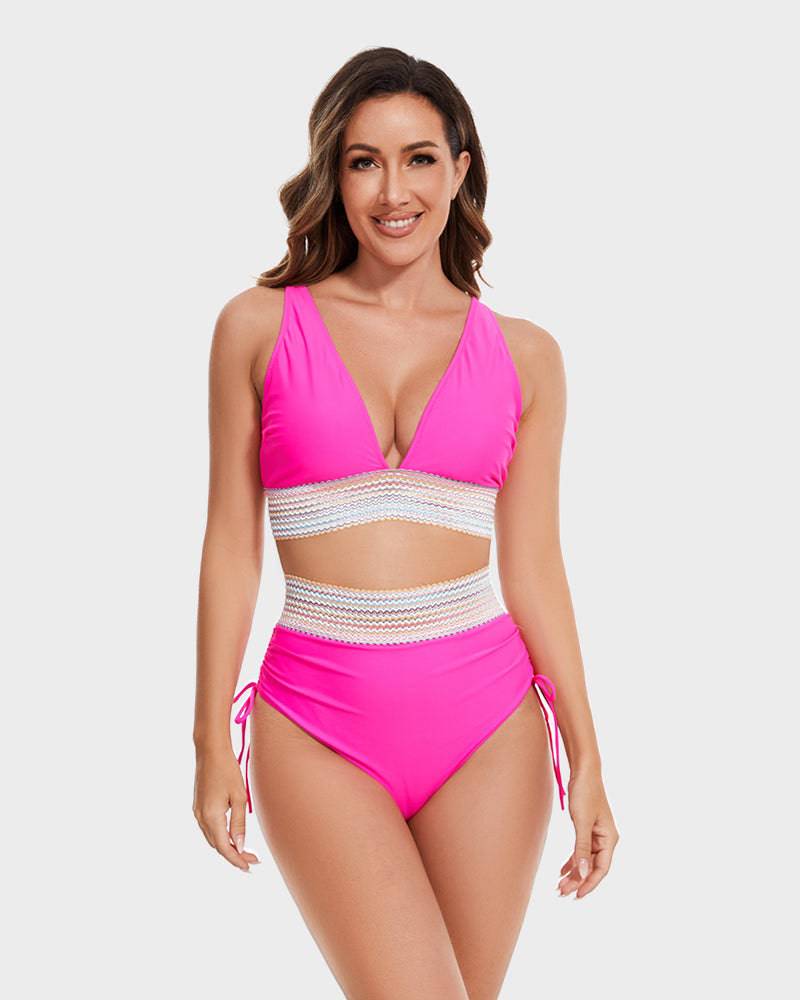 Olvoria | Women's High-Waisted Bikini with Chevron Trim