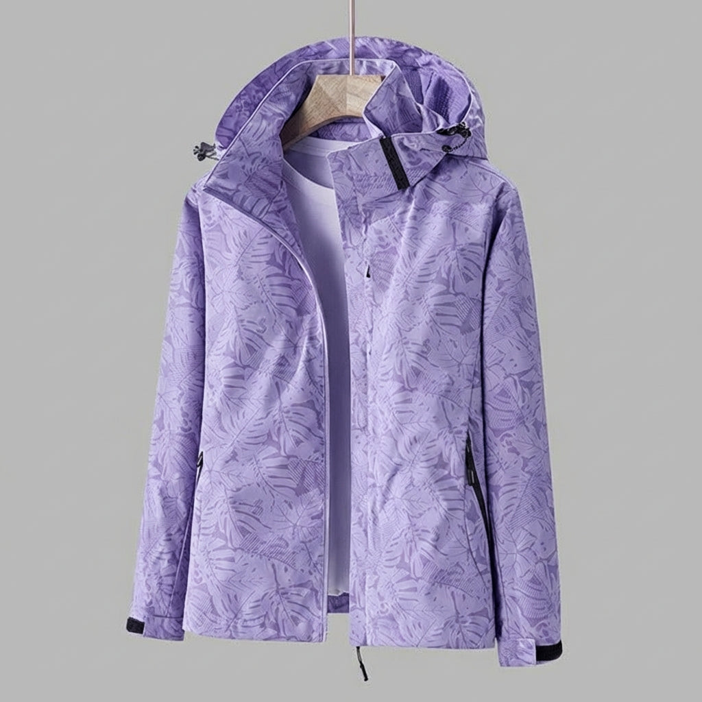 Olvoria | Women's Hooded Rain Jacket with Leaf Pattern