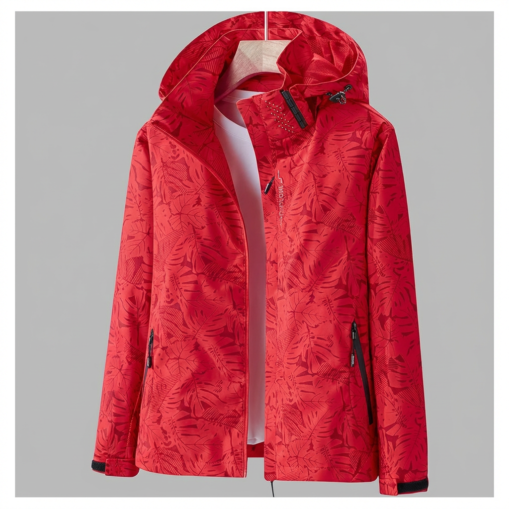 Olvoria | Women's Hooded Rain Jacket with Leaf Pattern