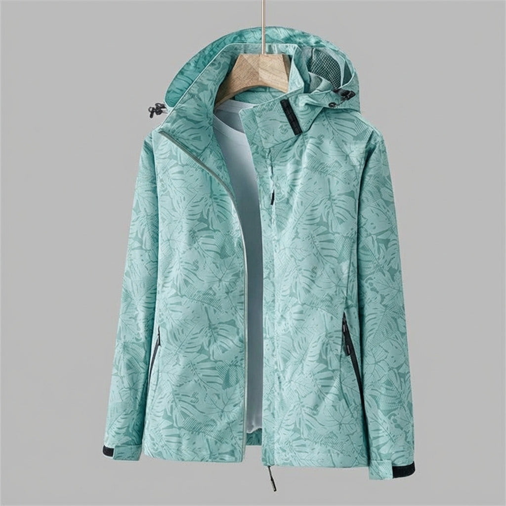 Olvoria | Women's Hooded Rain Jacket with Leaf Pattern