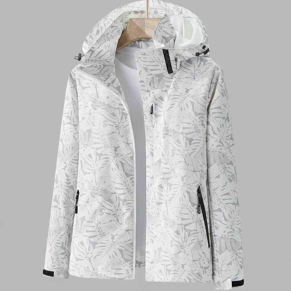 Olvoria | Women's Hooded Rain Jacket with Leaf Pattern