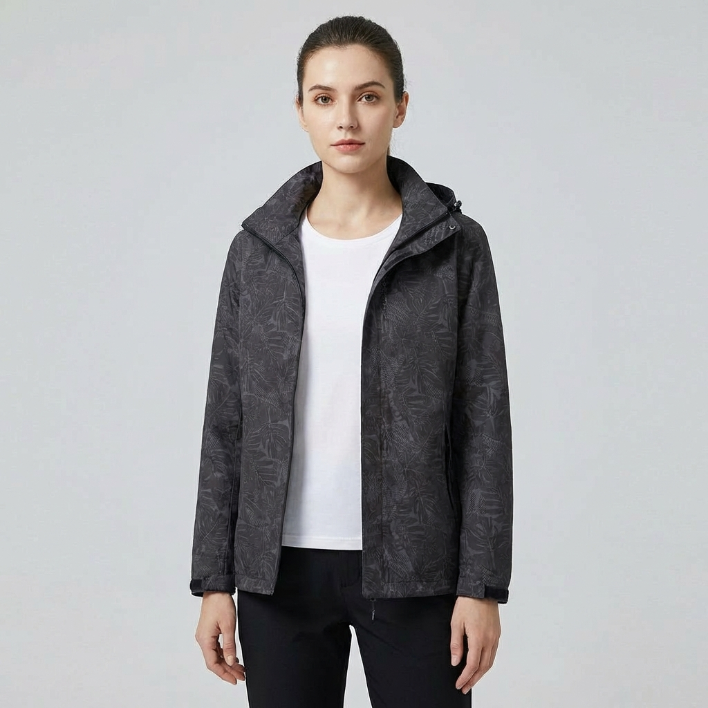 Olvoria | Women's Hooded Rain Jacket with Leaf Pattern