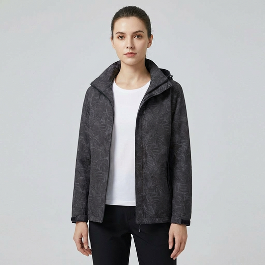 Olvoria | Women's Hooded Rain Jacket with Leaf Pattern